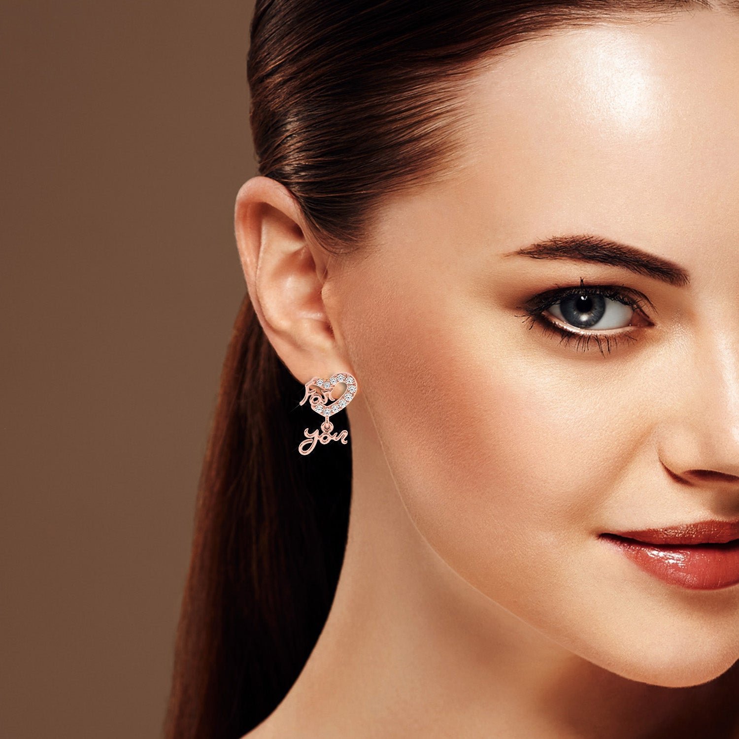 Buy I Love You Heart Diamond Earrings 0.19Ct | Solitairekart